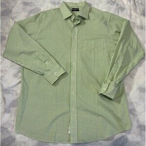 Club Room Mens XL Green Gingham Dress Shirt Cotton Easy Care Long Sleeve.
